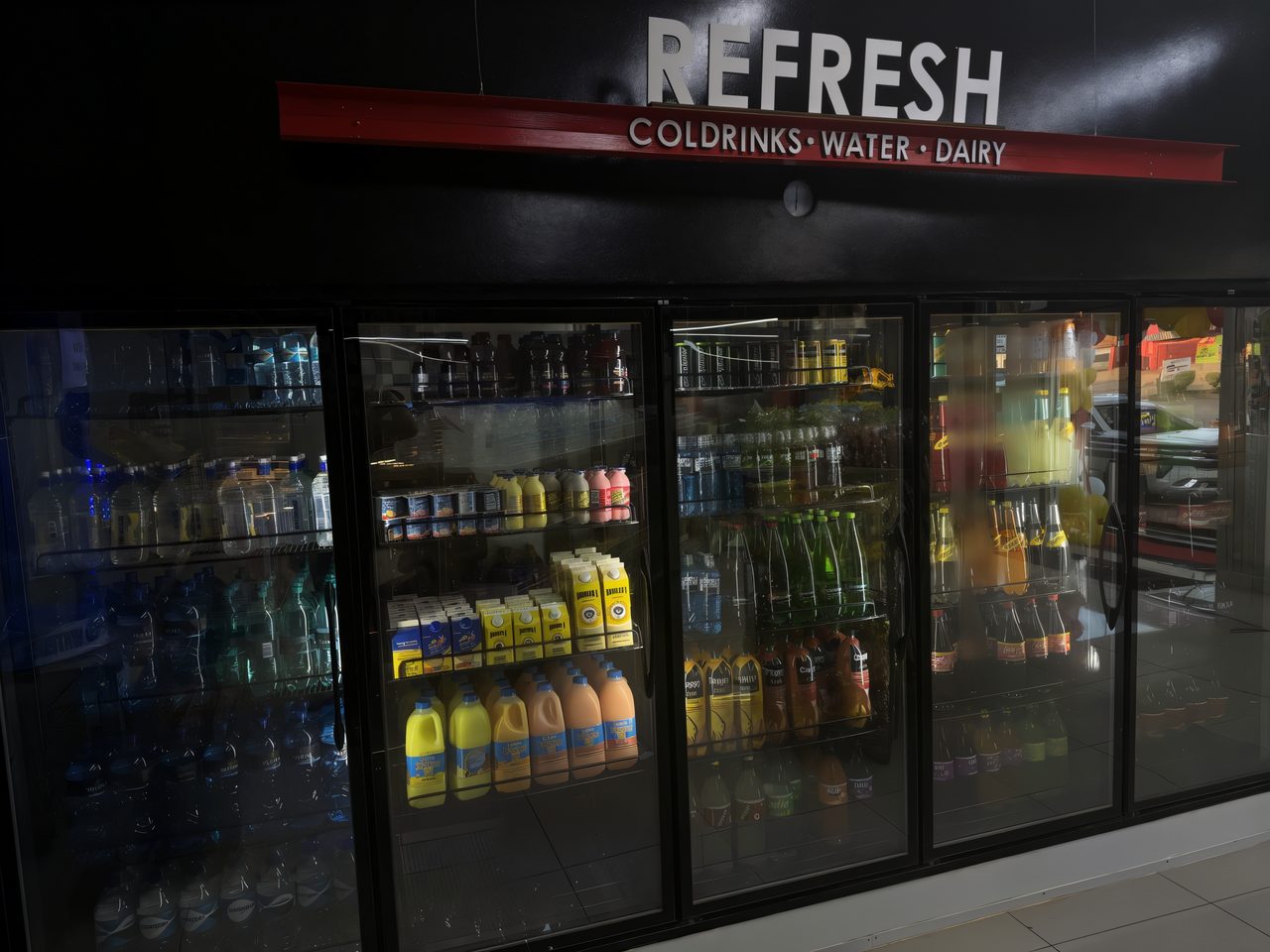 The REFRESH chiller wall with cold drinks, water and dairy